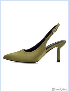 Kitten Heel Slingback Pumps Closed Pointed Toe 3 Inch Buckle Work Wedding